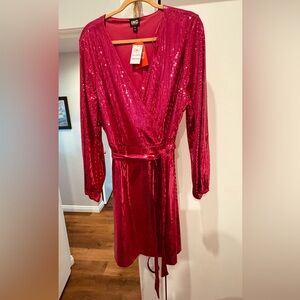 INC International Concepts Pink Sequin Wrap Dress